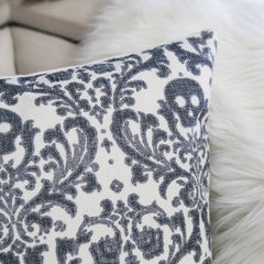 Baroque Skull Throw Pillow – Black & White Day of the Dead Accent Cushion