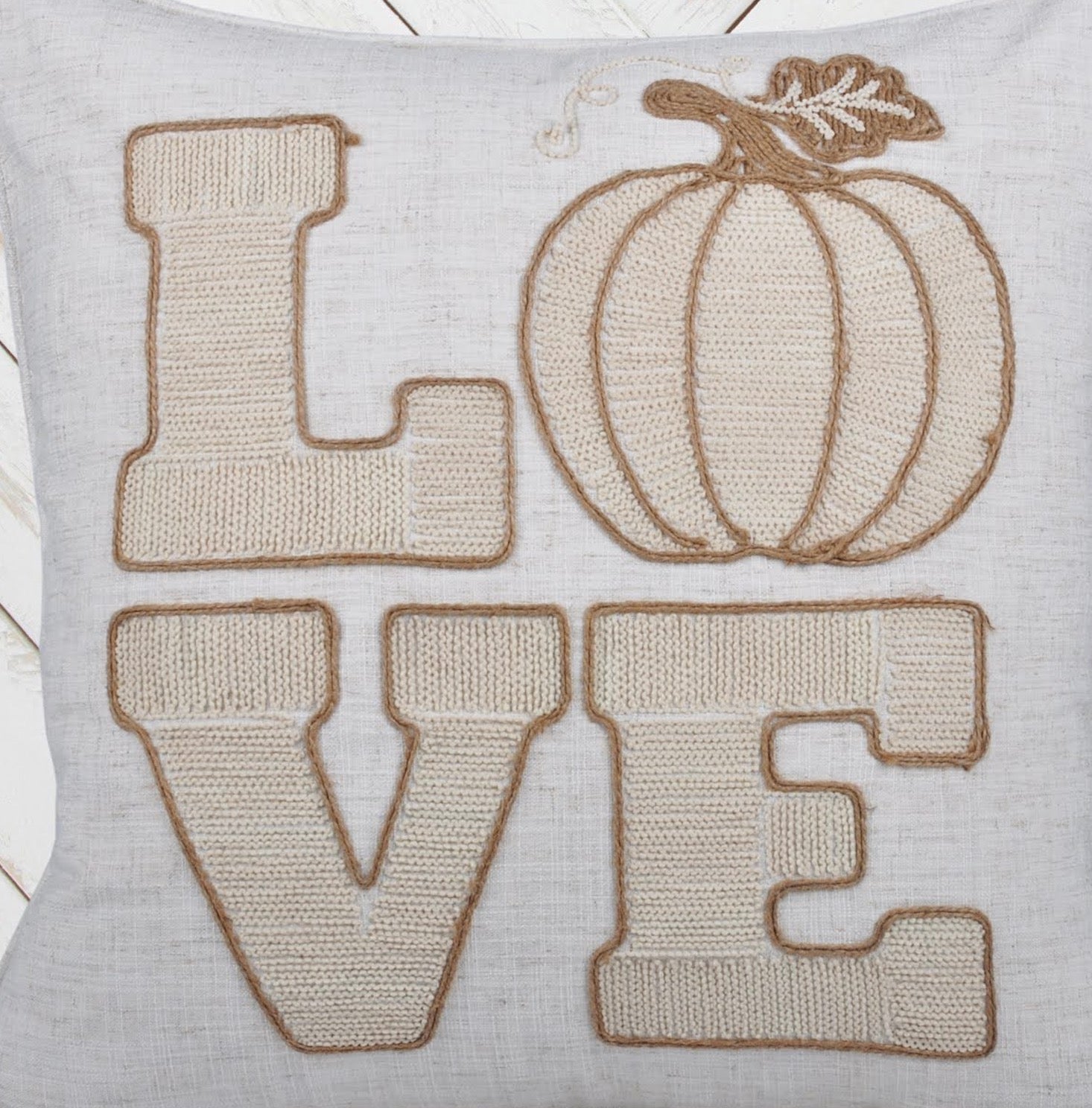 LOVE Pumpkin Embroidered Throw Pillow – Rustic Beige Fall Decor
