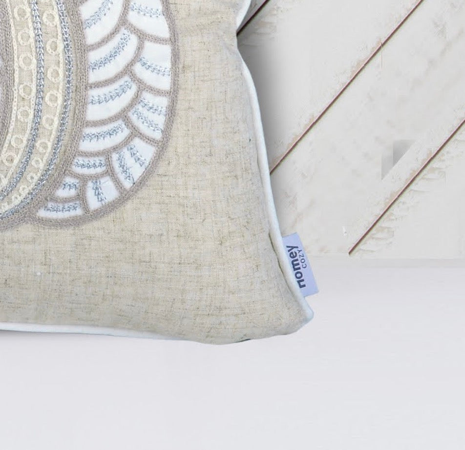 Lace Embroidered Pumpkin Throw Pillow – Neutral Fall Accent Cushion