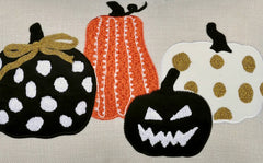 Halloween Pumpkin Embroidered Throw Pillow – Spooky Polka Dot Linen Cushion
