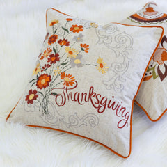 Thanksgiving Embroidered Floral Throw Pillow – Autumn Harvest Accent Cushion