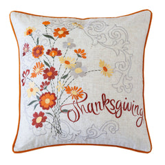 Thanksgiving Embroidered Floral Throw Pillow – Autumn Harvest Accent Cushion