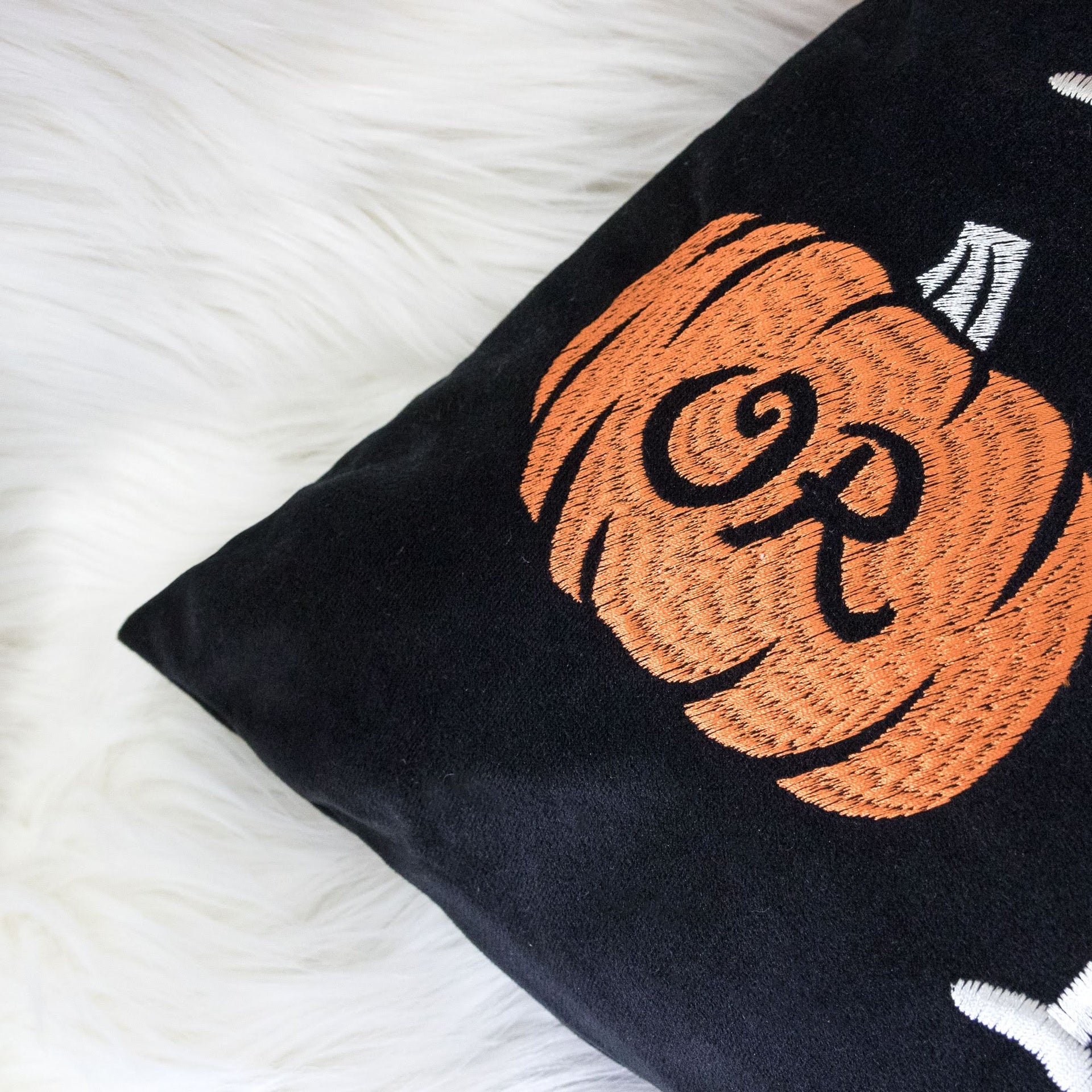 Trick or Treat Halloween Lumbar Pillow – Embroidered Black Cushion with Insert