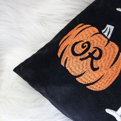 Trick or Treat Halloween Lumbar Pillow – Embroidered Black Cushion with Insert