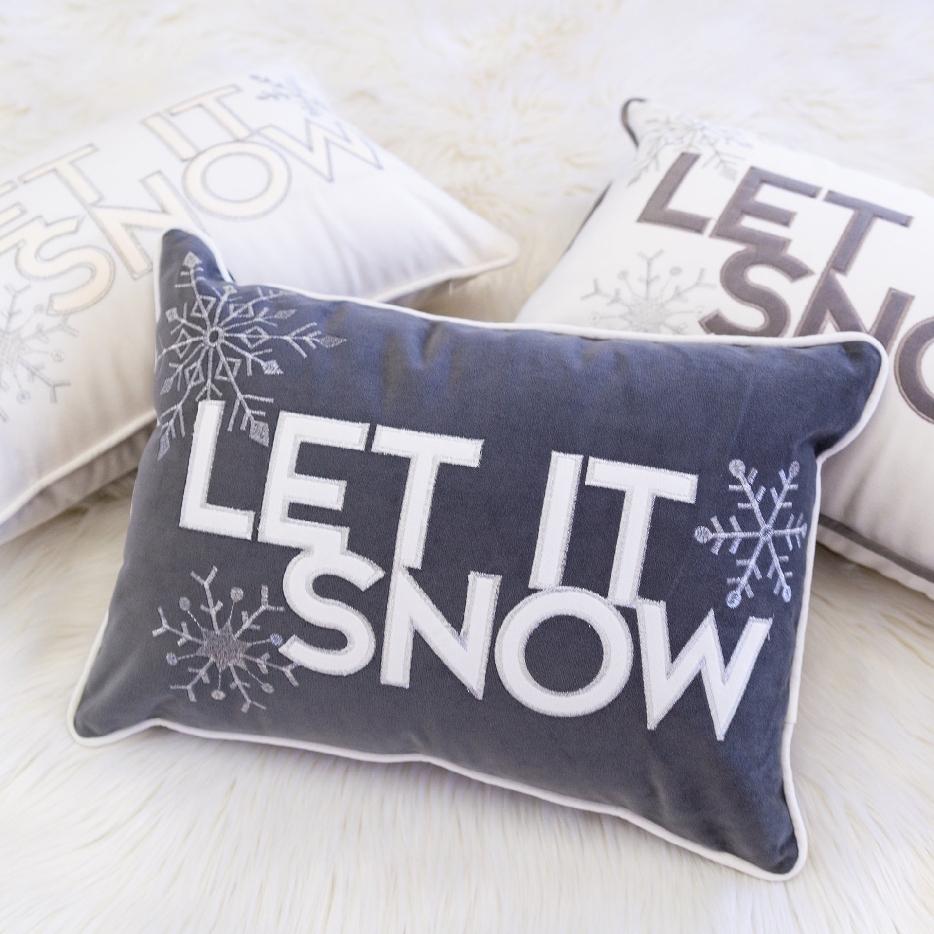 Nneka Let It Snow White Velvet Lumbar Pillow with Insert 14x20