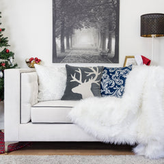 Holiday Reindeer Velvet Accent Pillow 20x20 – Gray and White with Insert