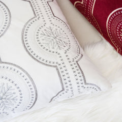 White Holiday Embroidered Velvet Throw Pillow with Insert 20x20