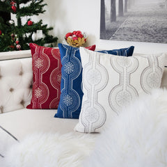 Holiday Blue Velvet Throw Pillow with White Snowflake Embroidery, 20x20 with Insert