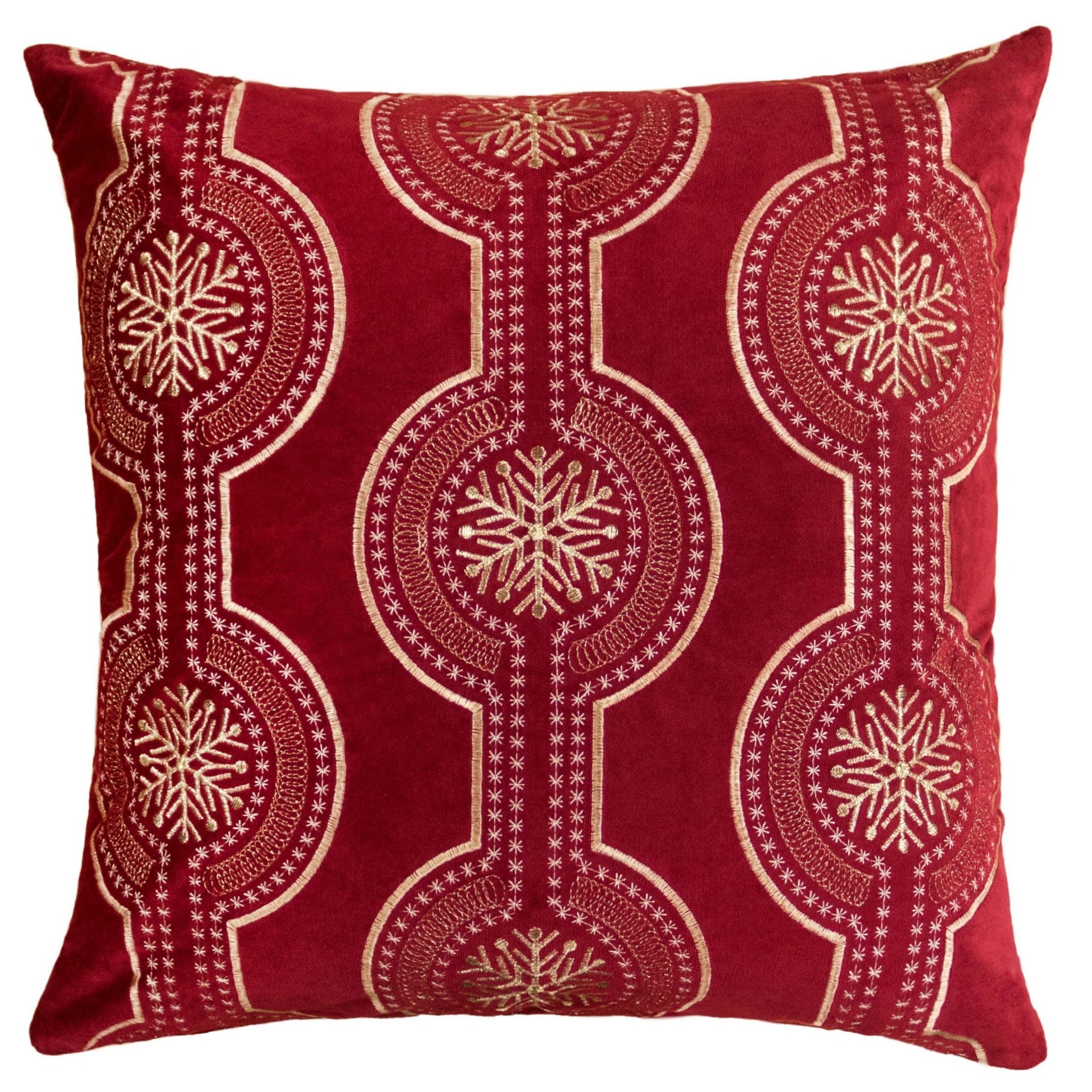 Red Holiday Embroidered Velvet Throw Pillow with Insert 20x20