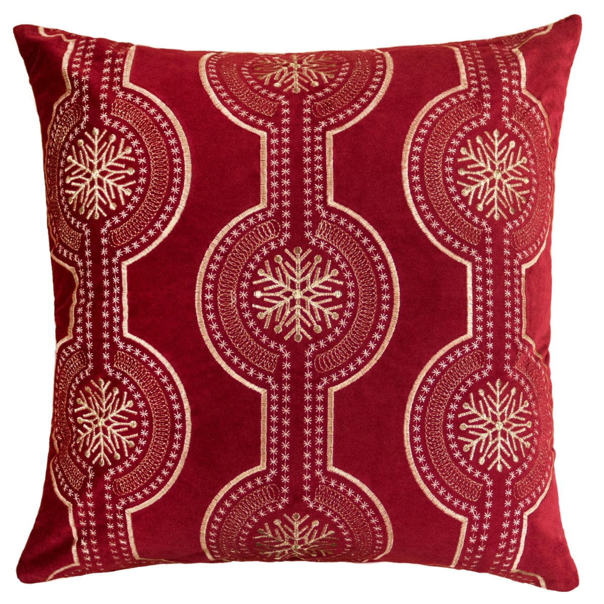 Red Holiday Embroidered Velvet Throw Pillow with Insert 20x20