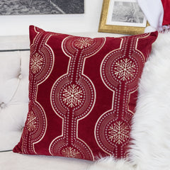Red Holiday Embroidered Velvet Throw Pillow with Insert 20x20