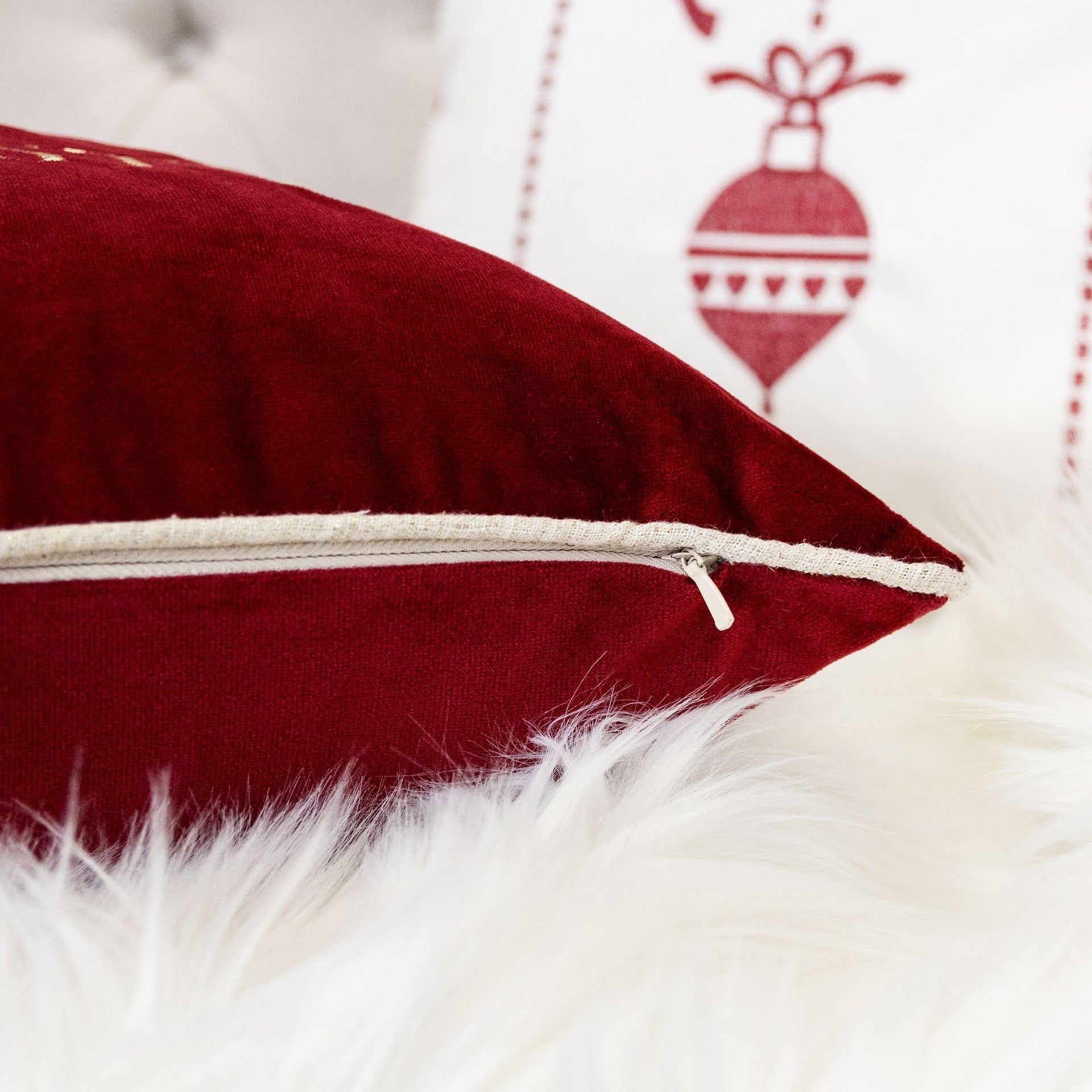 Red Velvet Christmas Throw Pillow with Merry Christmas Embroidery, 20x20 with Insert