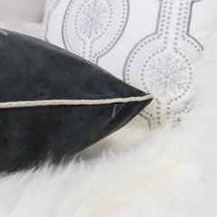 Gray Velvet Holiday Throw Pillow with Snowflake Wreath Embroidery, 20x20 with Insert