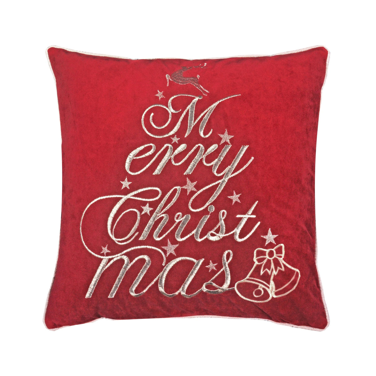 Red Velvet Christmas Throw Pillow with Merry Christmas Embroidery, 20x20 with Insert Set of 2