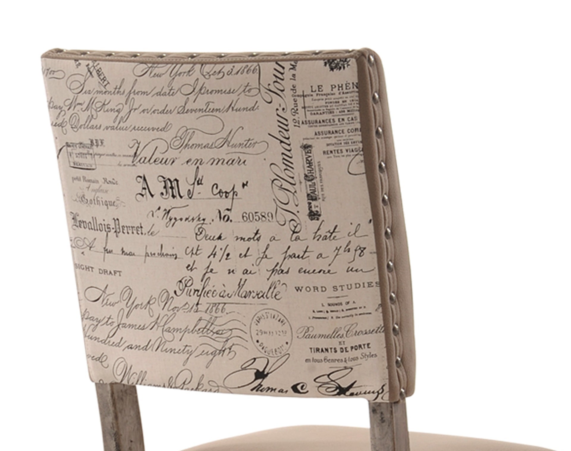 Birmingham Script Printed Driftwood Finish Dining Chair with Nail head, Set of 2