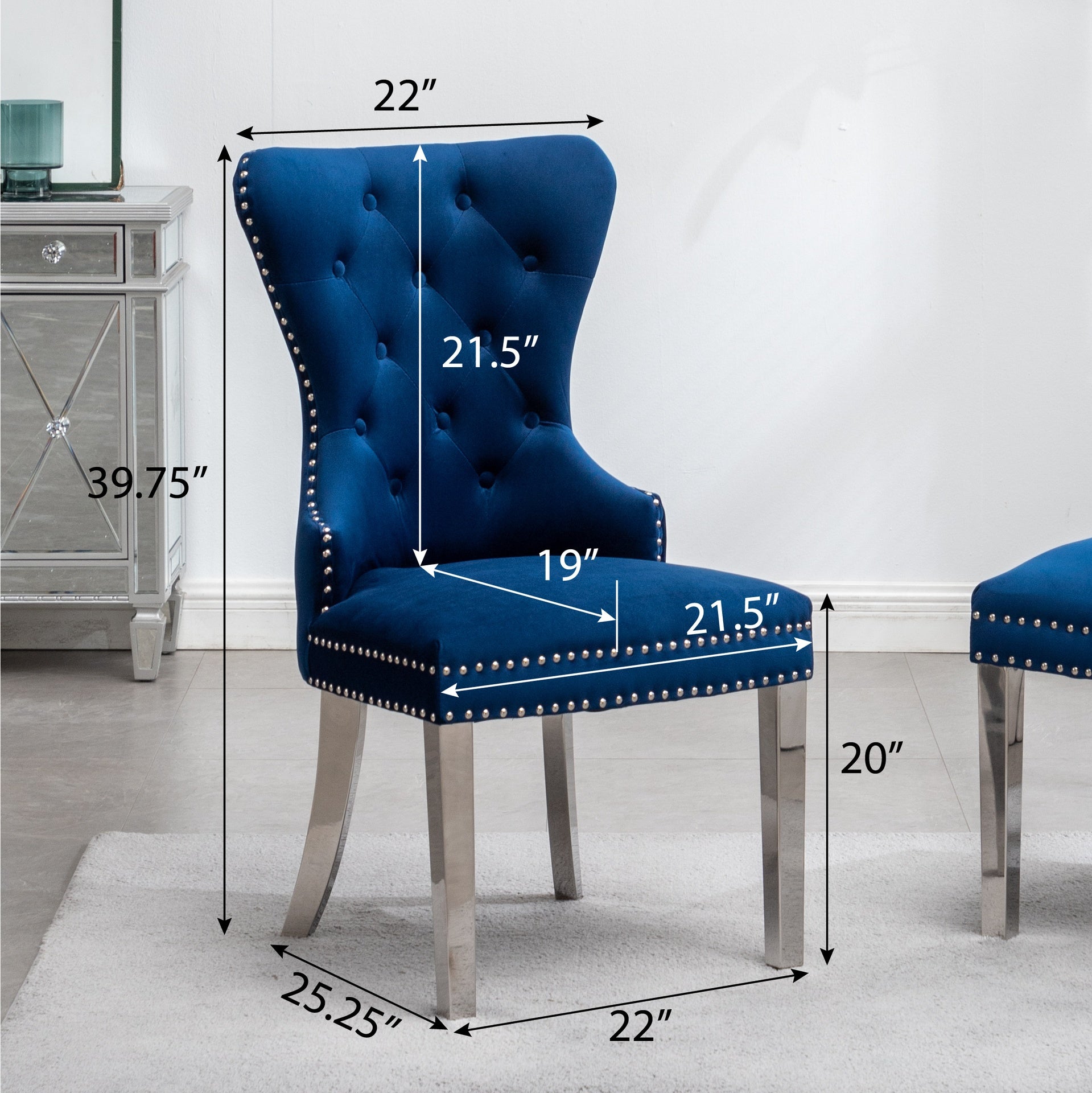 Montura Contemporary Tufted Velvet Chair with Nailhead Trim, Set of 2, Black