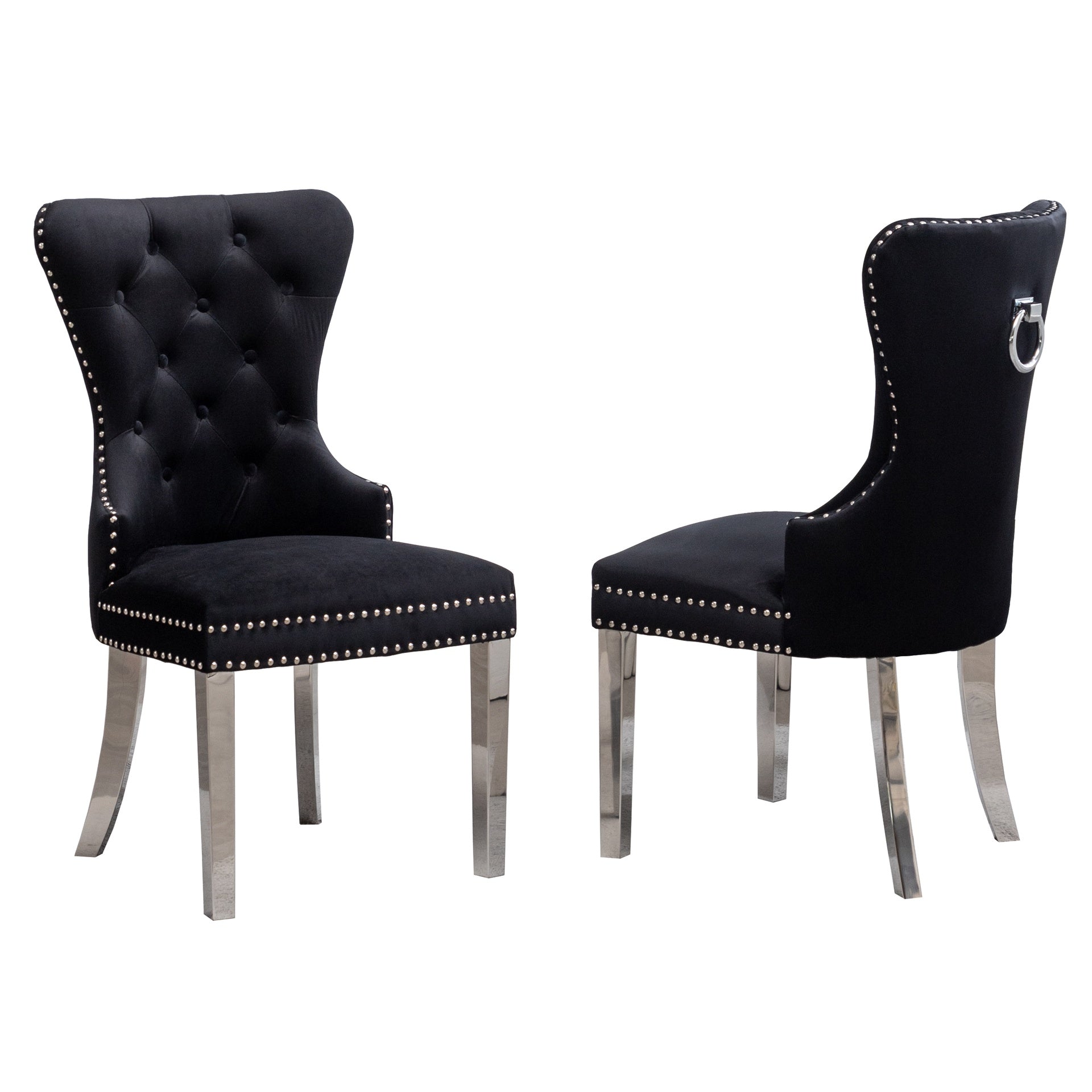 Montura Contemporary Tufted Velvet Chair with Nailhead Trim, Set of 2, Black
