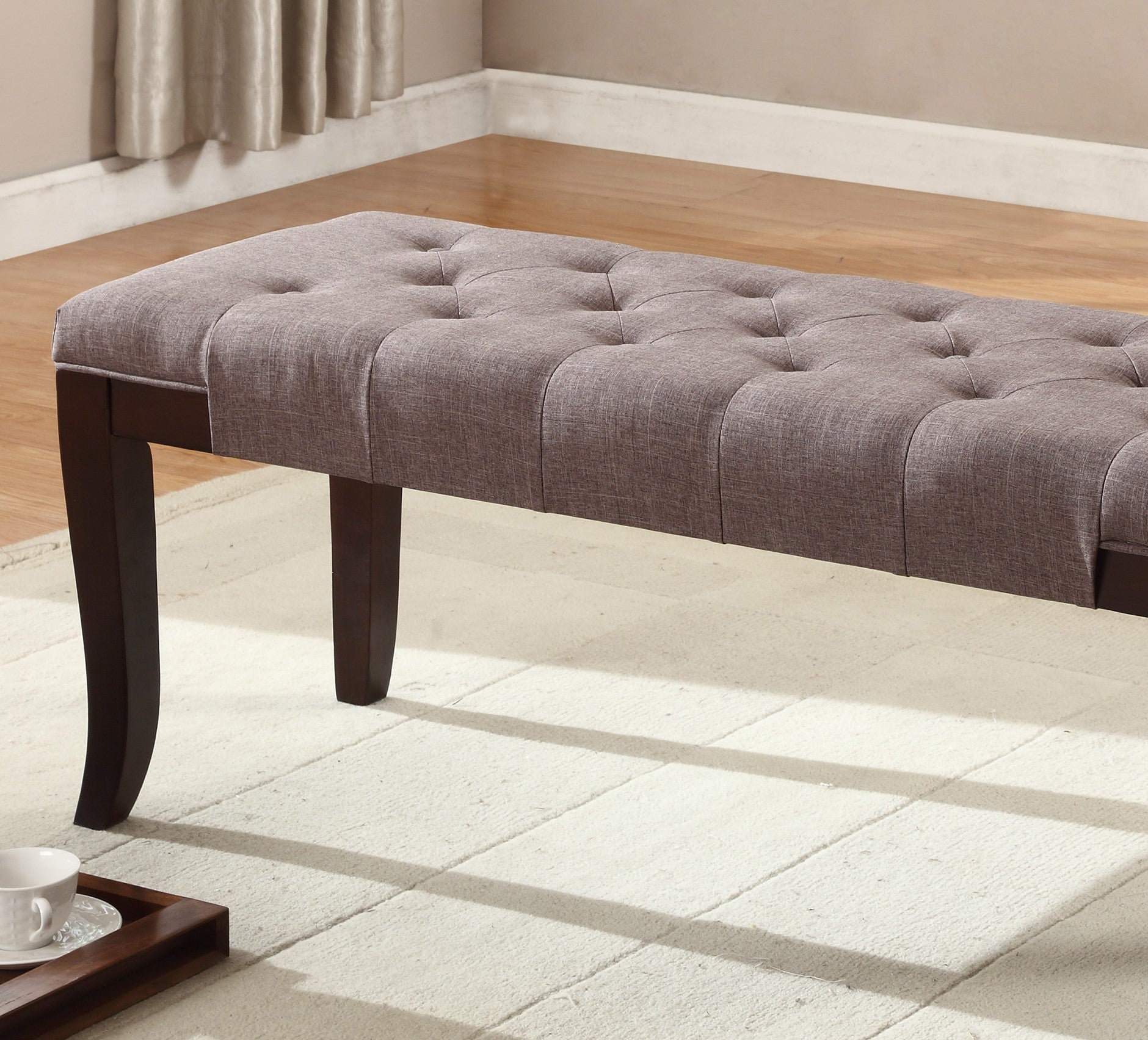 Linon Tufted Bench, Fabric, Brown