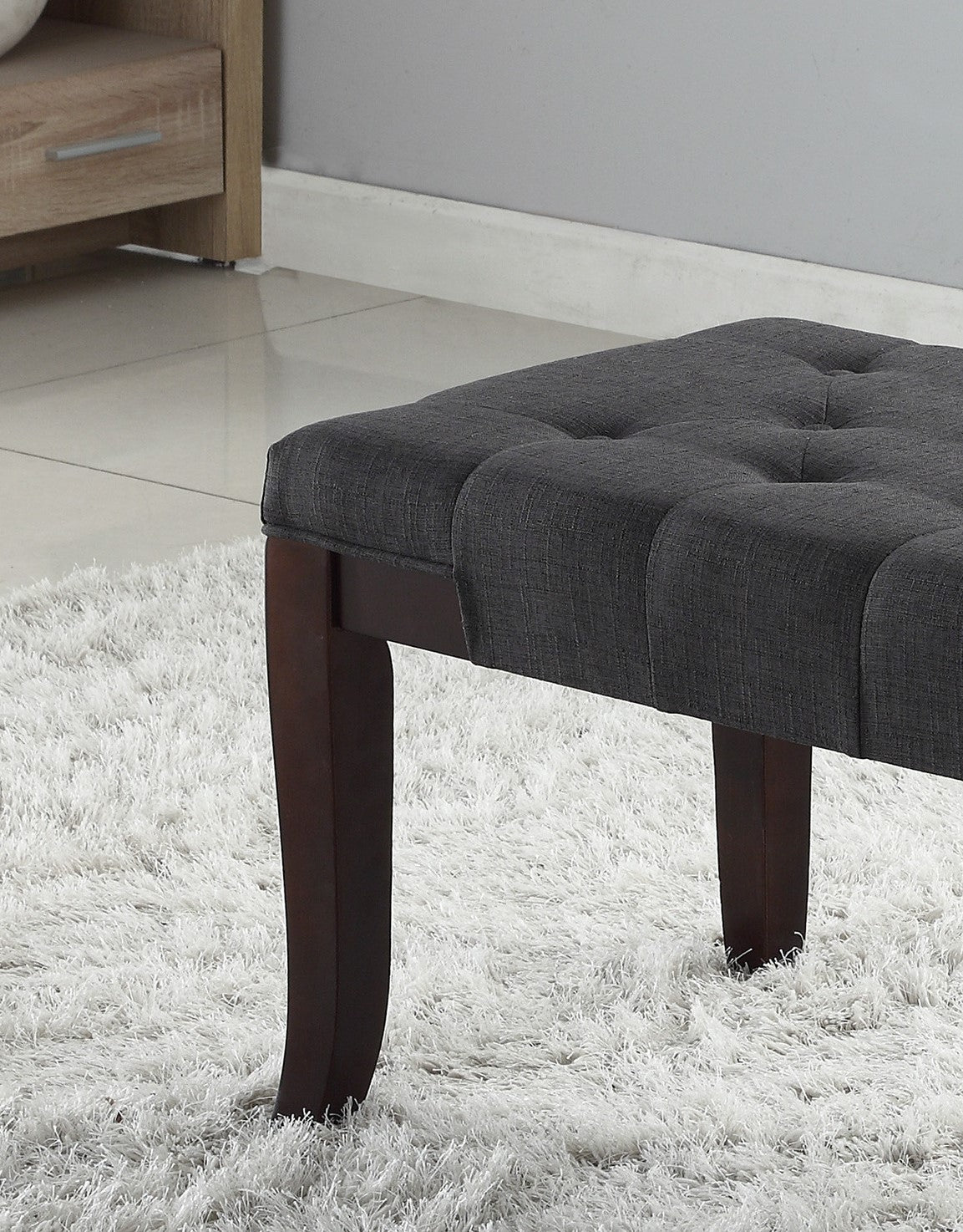 Linon Tufted Bench, Fabric, Gray