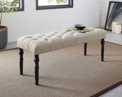 Leviton Fabric Tufted Turned Leg  Dining Bench, Tan