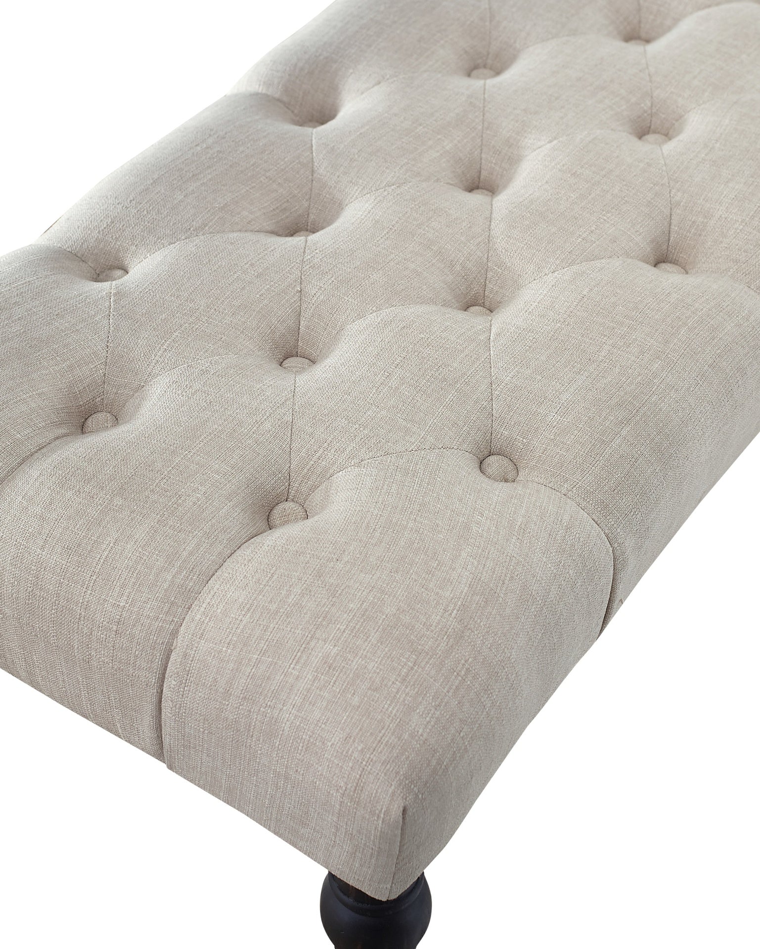 Leviton Fabric Tufted Turned Leg  Dining Bench, Tan