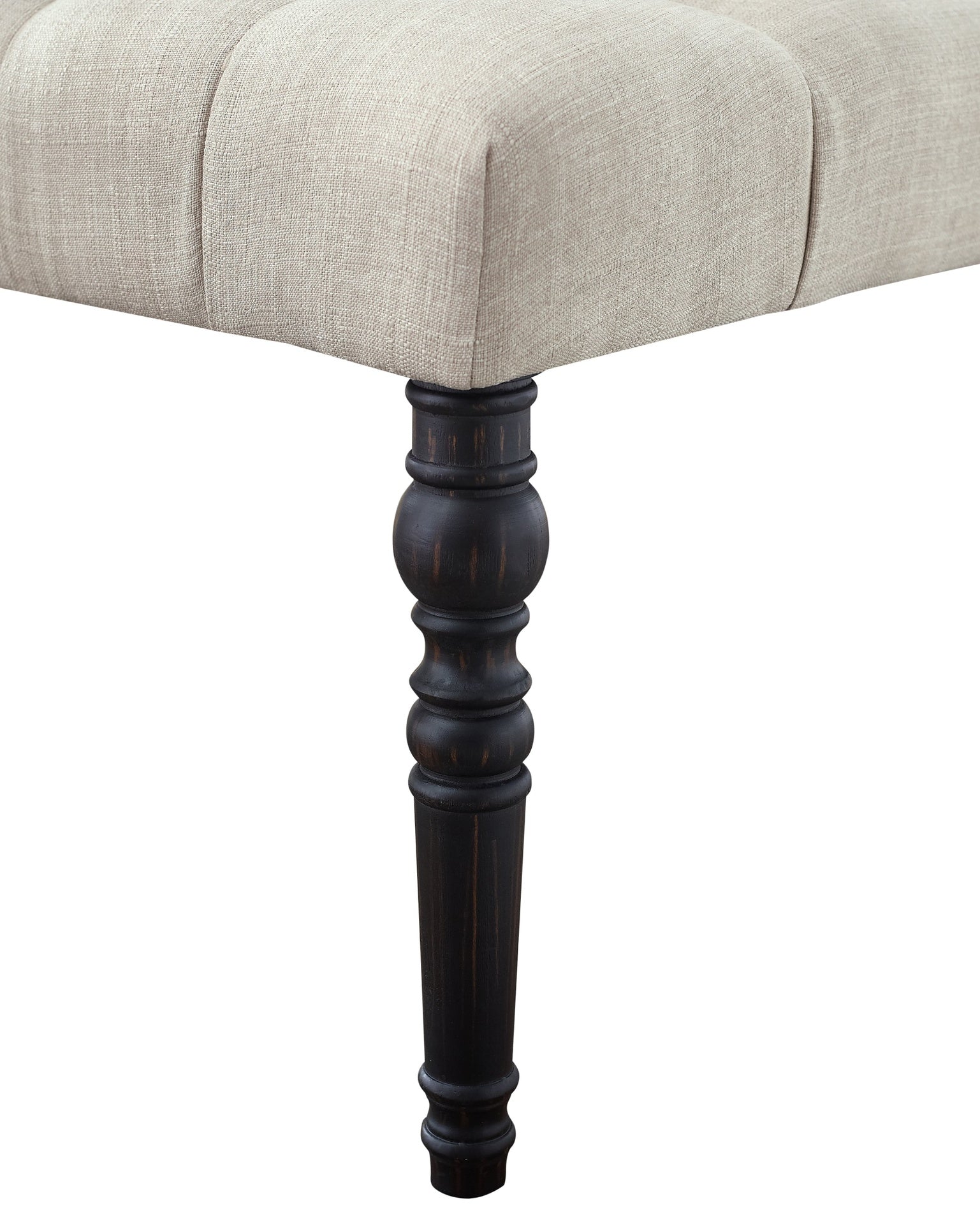 Leviton Fabric Tufted Turned Leg  Dining Bench, Tan