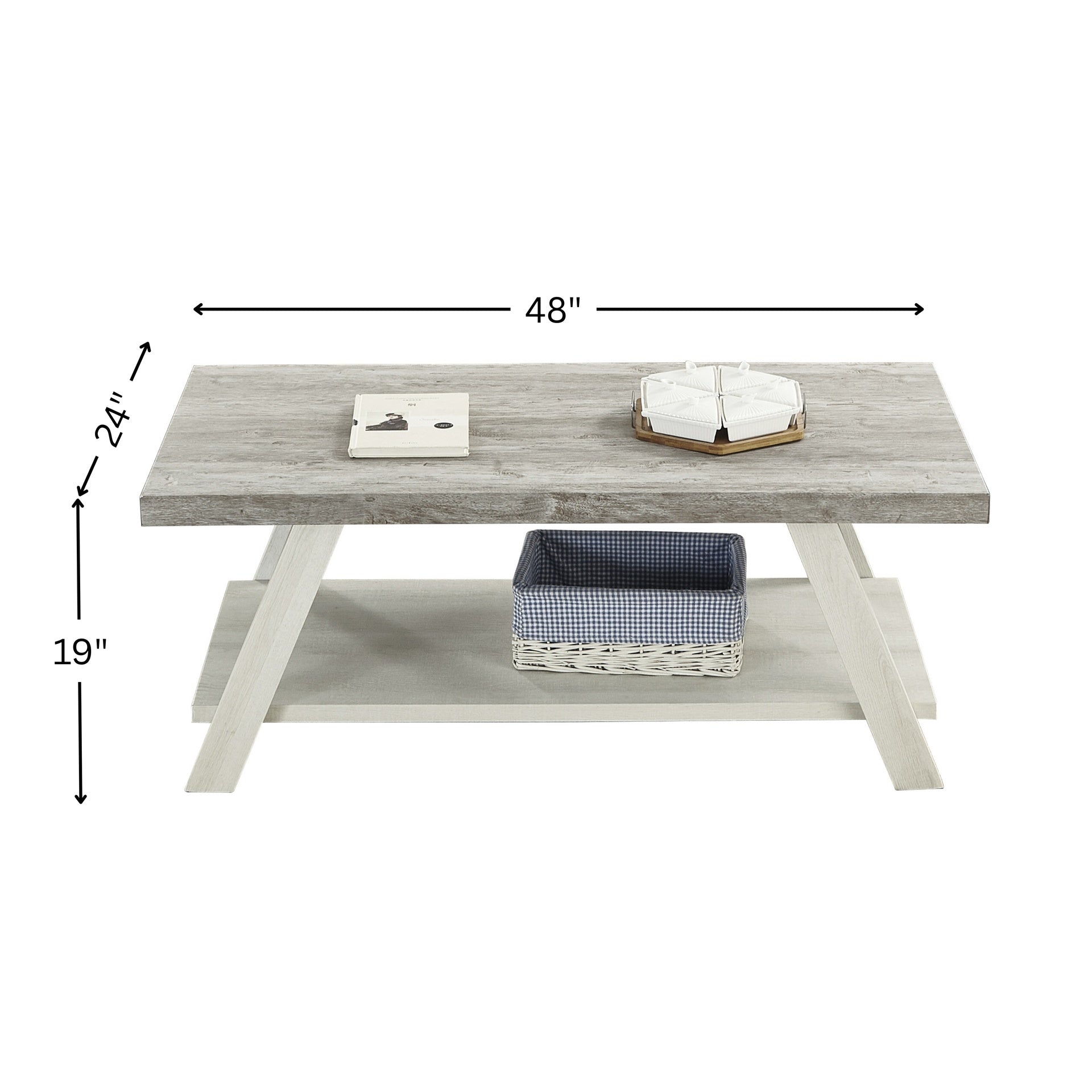 Athens Contemporary Two-Tone Wood Shelf Coffee Table in Weathered Gray and Beige