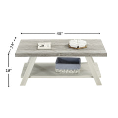 Athens Contemporary Two-Tone Wood Shelf Coffee Table in Weathered Gray and Beige