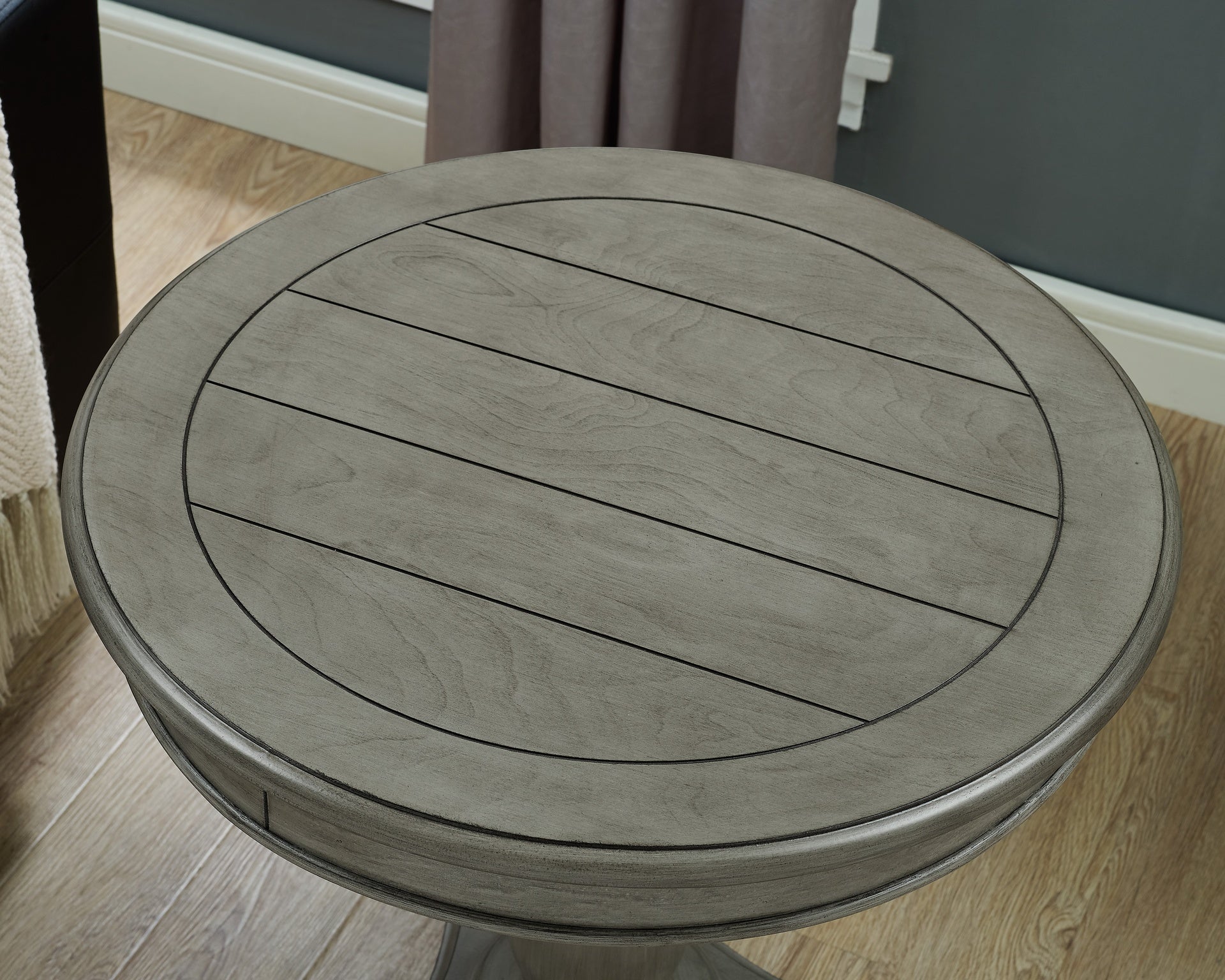 Rene Round Wood Pedestal Side Table, Gray