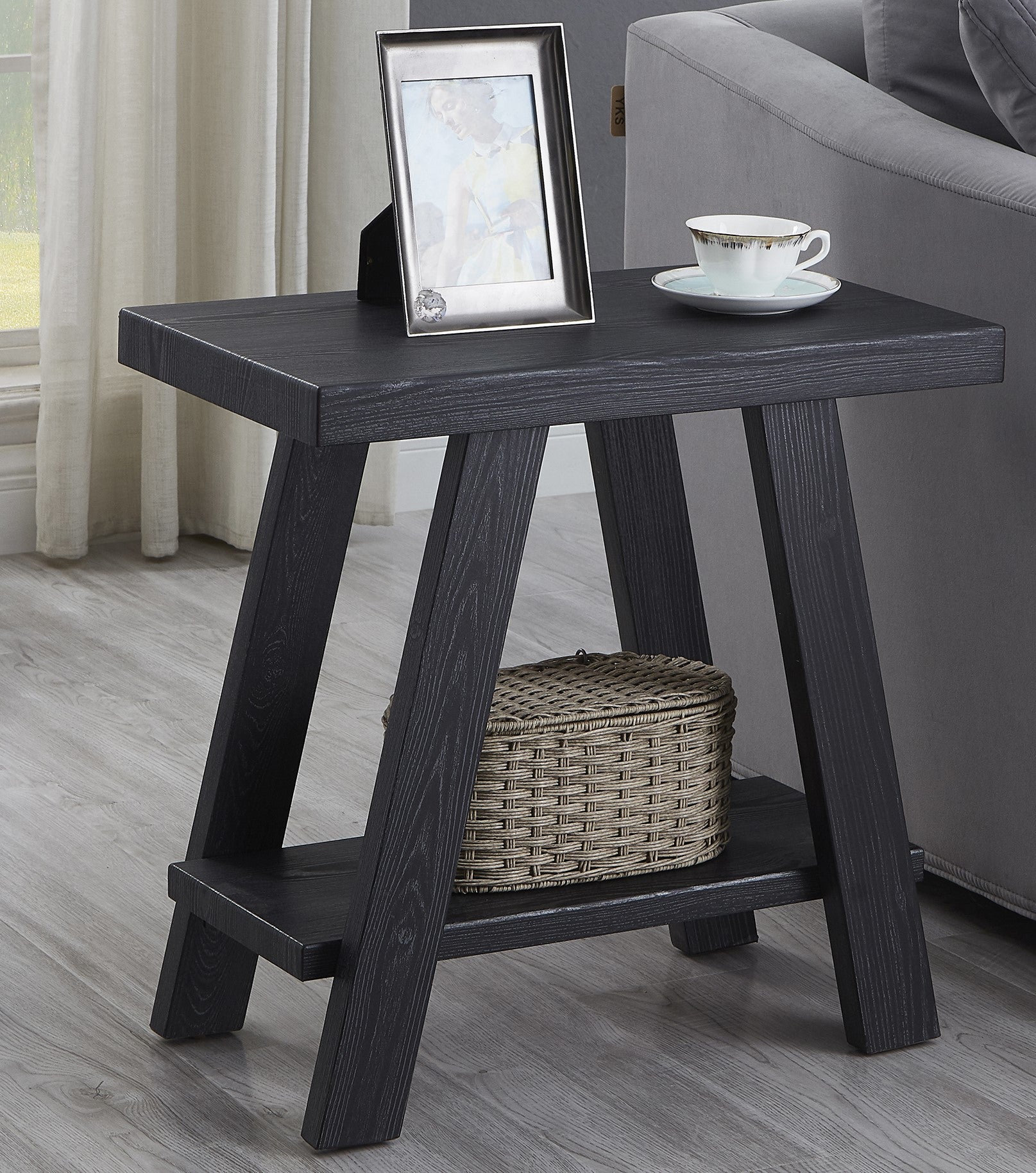 Athens Contemporary Wood Shelf Side Table in Black Finish
