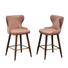 Nevis Mid-century Modern Faux Leather Tufted Nailhead Trim Counter Stool Set of 2, Pink