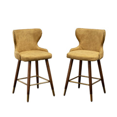 Nevis Mid-century Modern Faux Leather Tufted Nailhead Trim Counter Stool Set of 2, Yellow