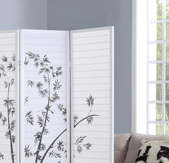 Bamboo Print 4-Panel Framed Room Screen/Divider, White