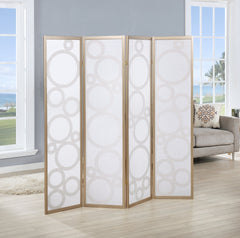 Arvada 4-Panel Wood Room Divider with Circle Pattern, Gold