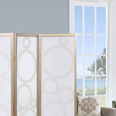 Arvada 4-Panel Wood Room Divider with Circle Pattern, Gold