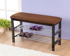 Wood Shoe Bench with Chocolate Microfiber Seat, Espresso