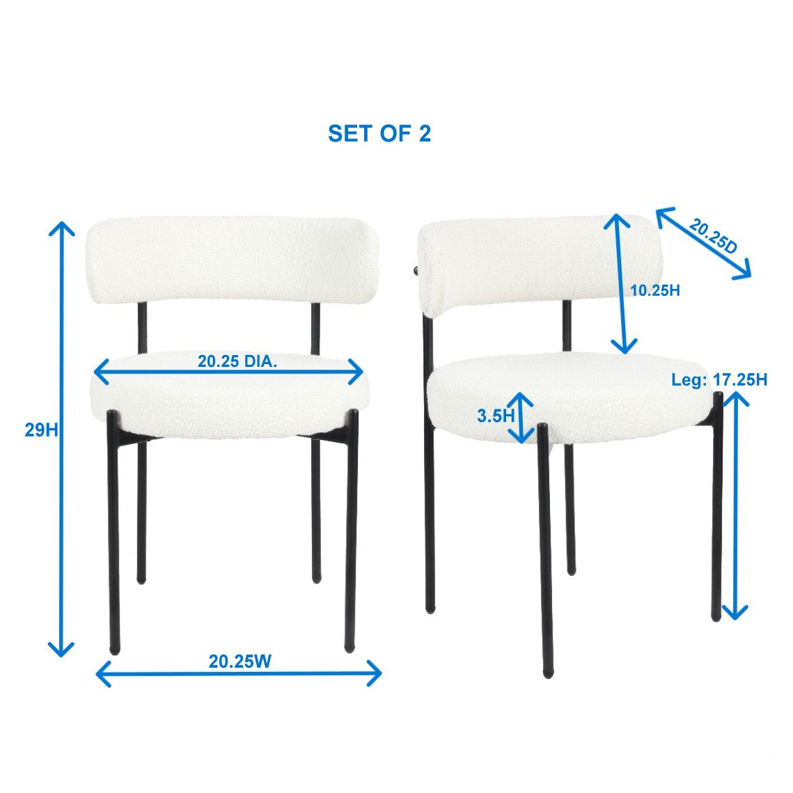 Durban 3-Piece Round Dining Set, Trestle Dining Table with 2 Boucle Chairs