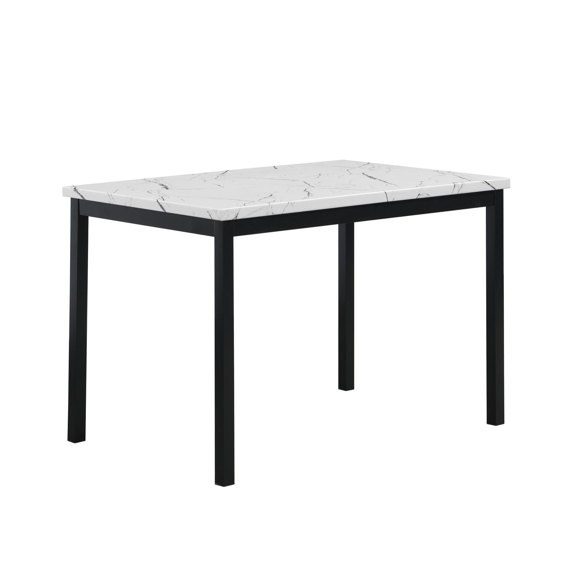 Citico Metal Dinette Set with Laminated Faux Marble Top, White Table with Red Chairs, 5-Piece