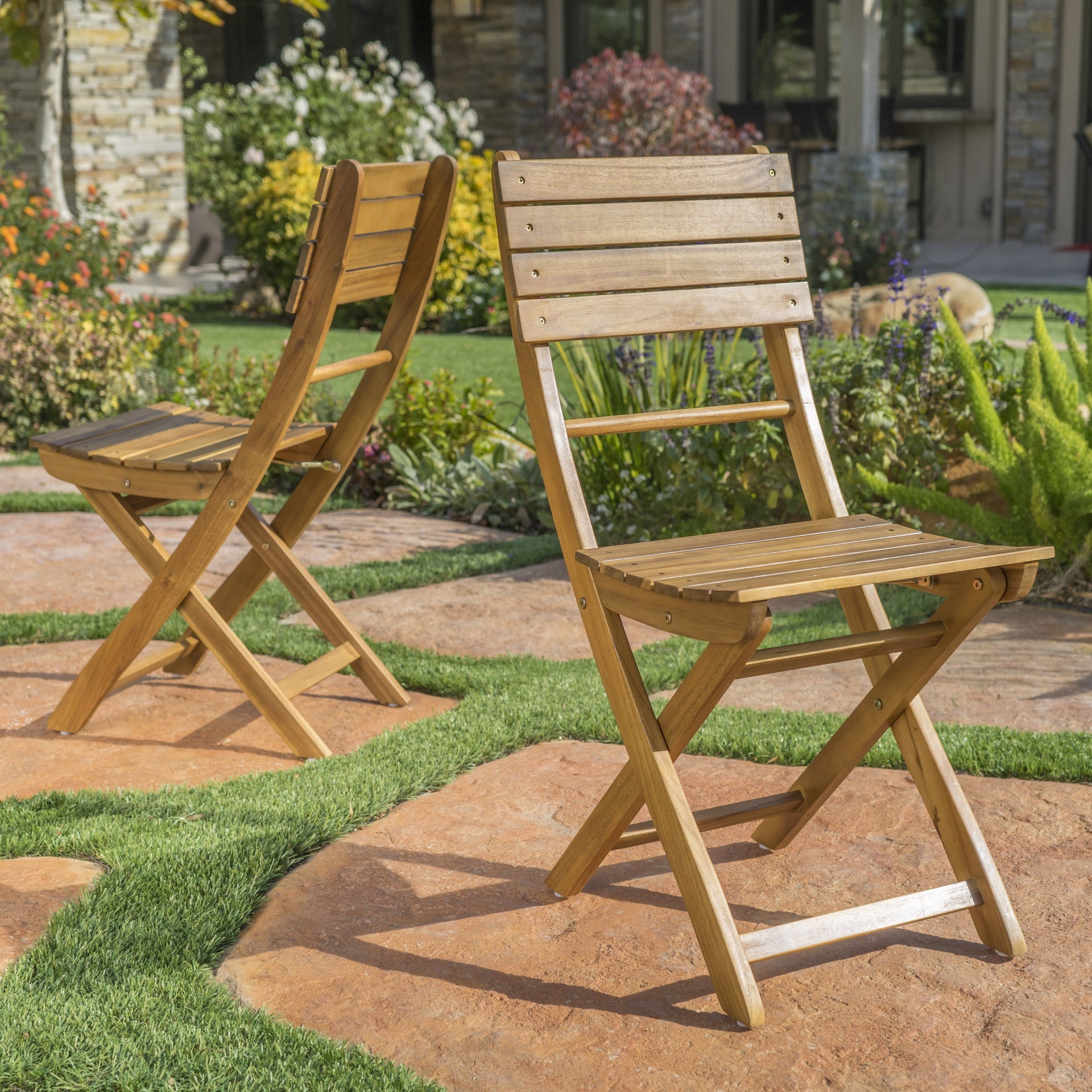 Outdoor Acacia Wood Folding Dining Chair (Set of 2),Natural