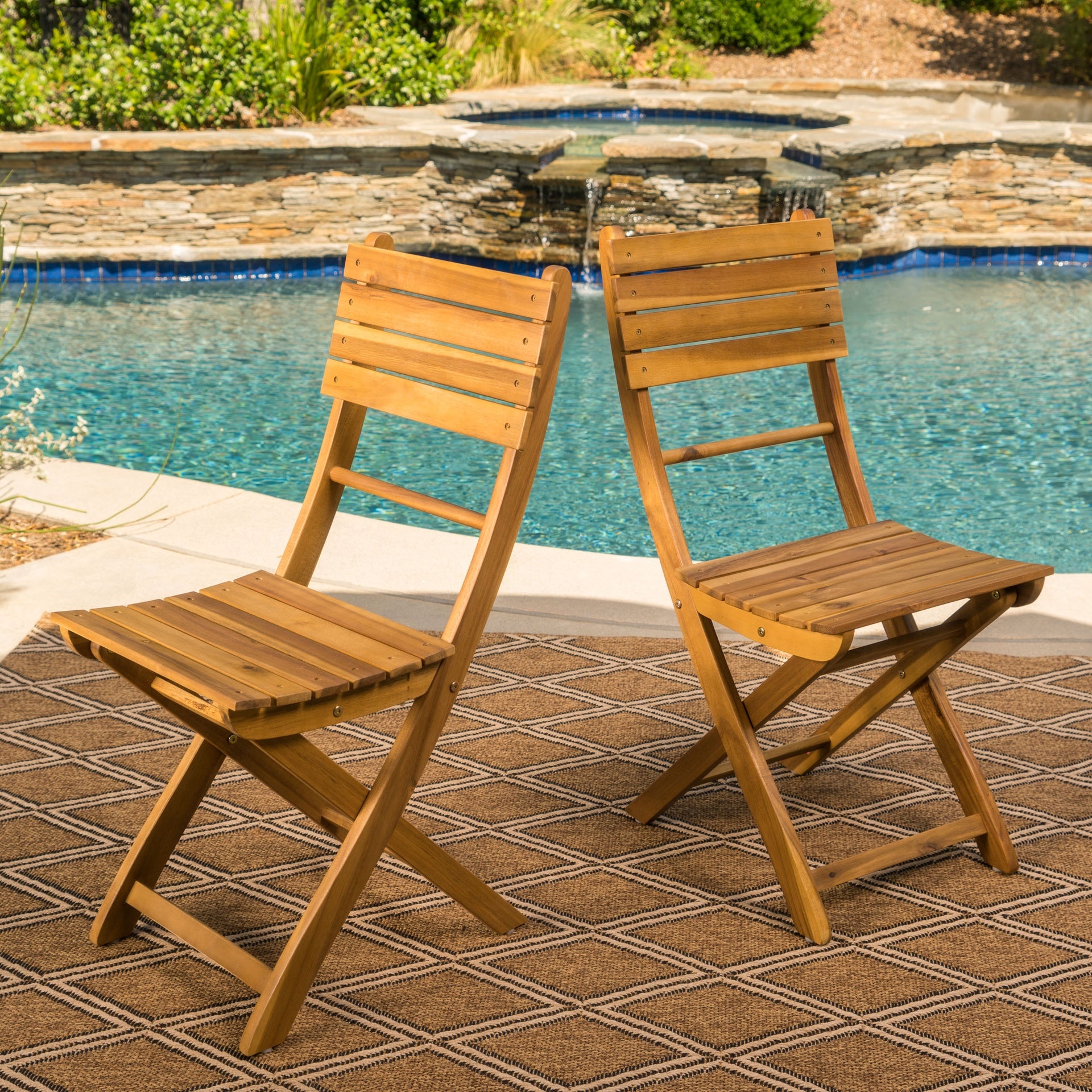 Outdoor Acacia Wood Folding Dining Chair (Set of 2),Natural