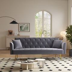 Modern convertible 72 inch foldable sleeper sofa with tufted, American retro style, made of gray velvet material, suitable for small living rooms, bedrooms and offices. gray color