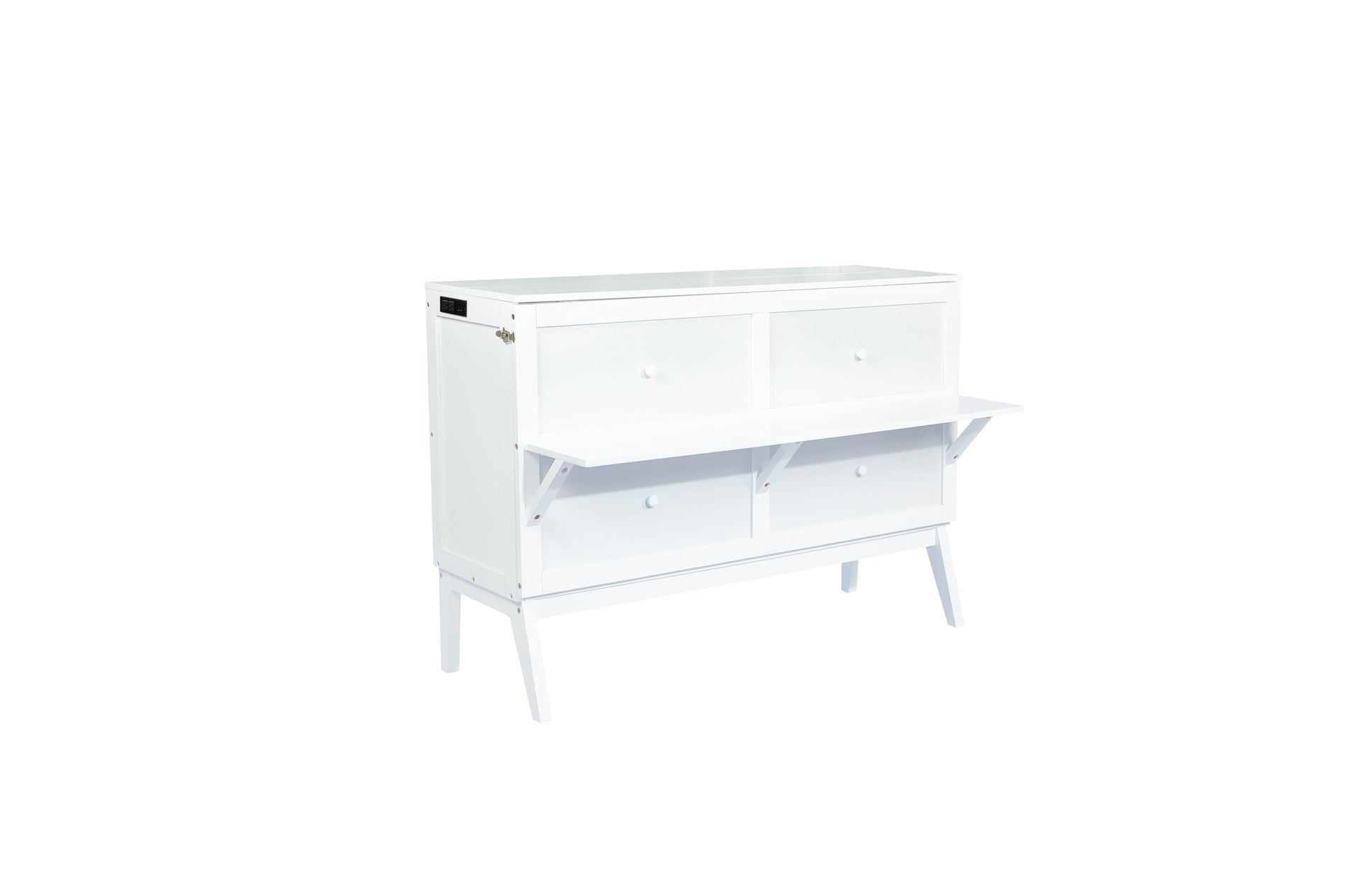 Queen Size Murphy Bed with USB Port and Removable Shelves on Each Side, Solid Pine Murphy Cabinet Bed for Home Office, Guest Room,White