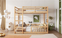 Full over Full Wood Bunk Bed with Ladder and Guardrails, Natural