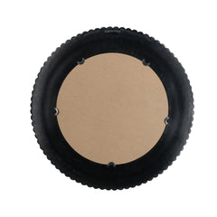 D26.5" Round Black And Gold Wooden Accent Mirror With Woven Texture