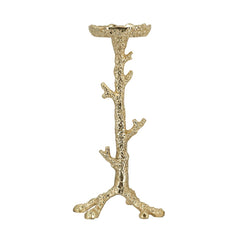 Set of 2 Gold Aluminum Pillar Candle Holder With Coral Branch Design, S:4.7x4.7x9.8" L:4.7x4.7x11.8"