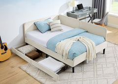 Full Size Upholstered Platform Bed Frame with 2 Storage Drawers, Adjustable Velvet Sofa Bed, Beige