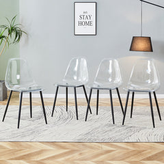 Modern minimalist transparent dining chair, plastic chair, armless crystal chair, Nordic creative makeup stool, negotiation chair, set of 4 pieces, black metal legs,TW-1200