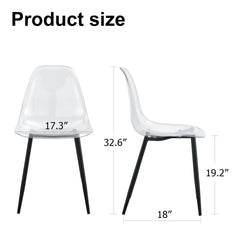 Modern minimalist transparent dining chair, plastic chair, armless crystal chair, Nordic creative makeup stool, negotiation chair, set of 4 pieces, black metal legs,TW-1200