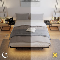 Queen Size Bed Frame , Heavy Duty Metal Bed Frame, Quick & Easy Assembly, LED light, No Noise, Black