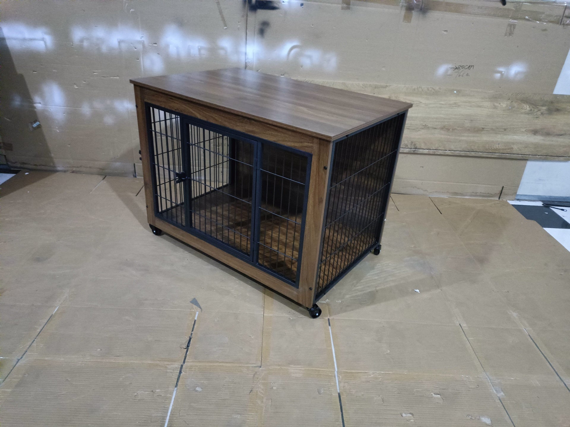 38.6" Dog Crate Furniture with Wheels for Small Dogs, Heavy Duty Dog Kennel Indoor with 2 Doors, Wooden Pet Cage End Table, Double-Doors Sturdy Metal Dog Cage for Anxiety Dog